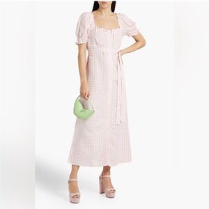 EUC SLEEPER Pink Gingham Linen Maxi Dress Size XS